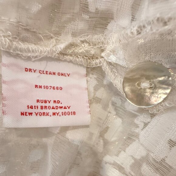 Blouse Ruby Rd Ivory Gold Metallic Sheer Burnout Button Up Eyelash Fairy 14 - Picture 8 of 10
